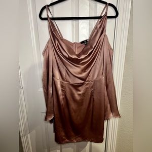 Mauve satin dress by Missguided Spaghetti strap with off-shoulder sleeves. US 8.